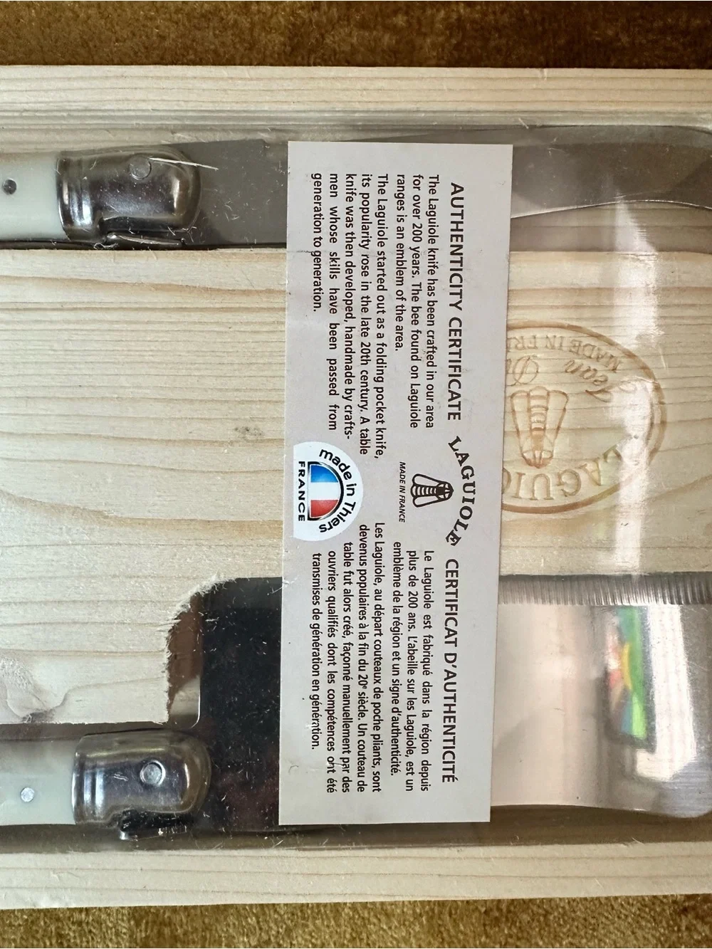 New Laguiole 3 Piece Wine & Cheese Knife Service Set Made in France